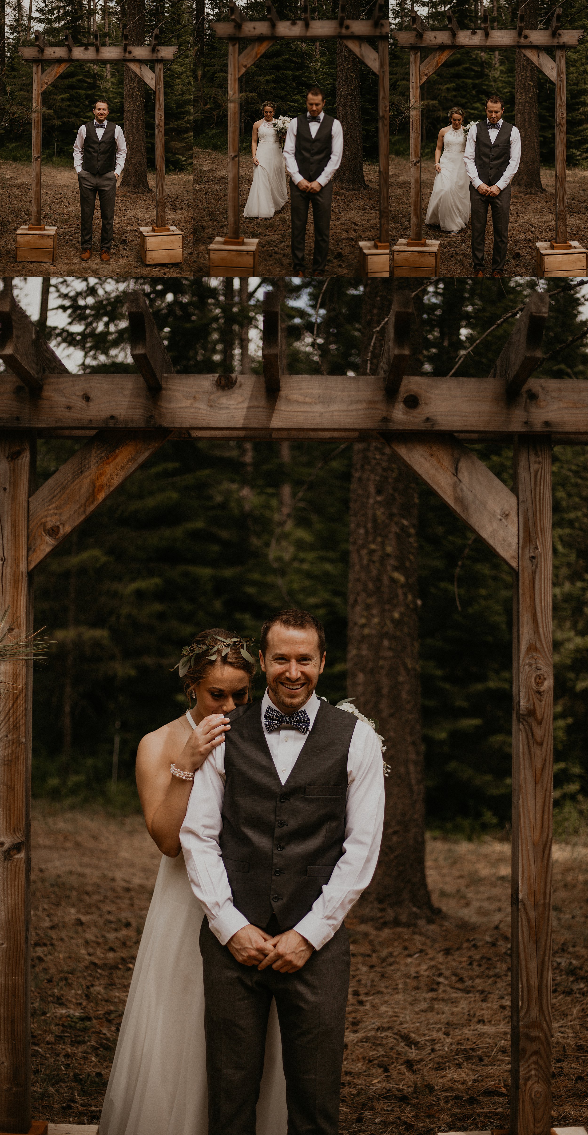 romantic, moody spokane forest wedding first look