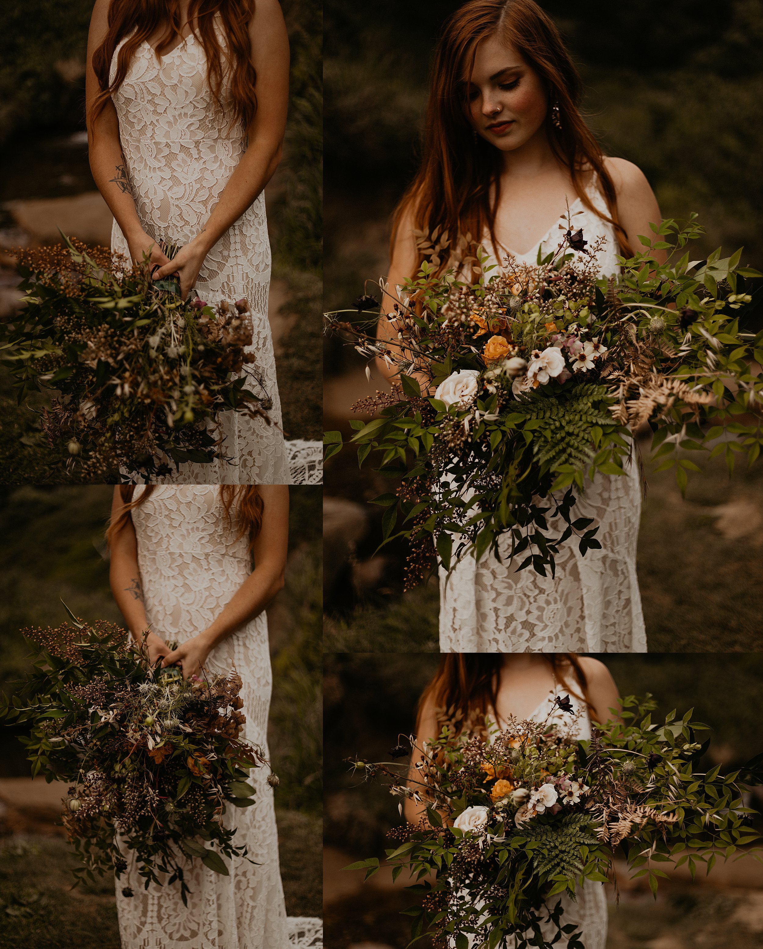 moody oregon coast bridal photos with florals