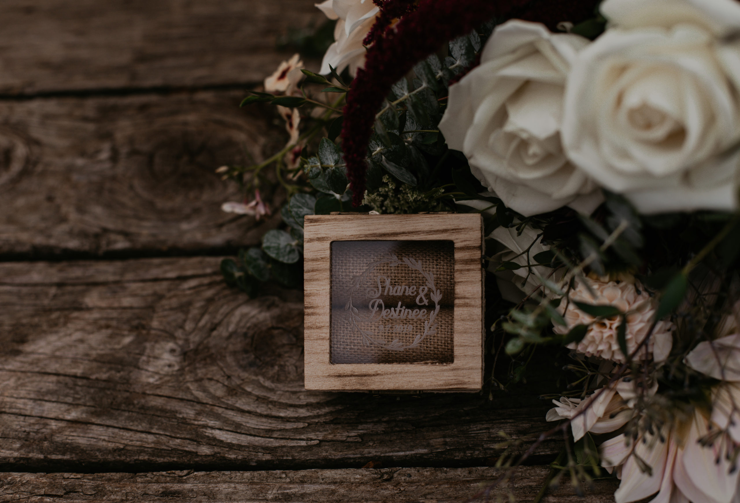 wedding ring box and florals